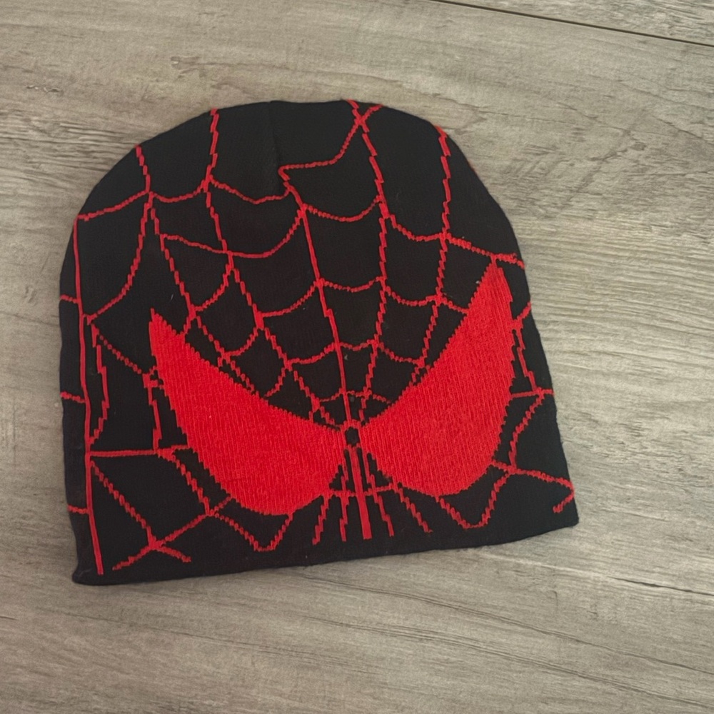 Kids Superhero Spider Web Beanie - Black and Red